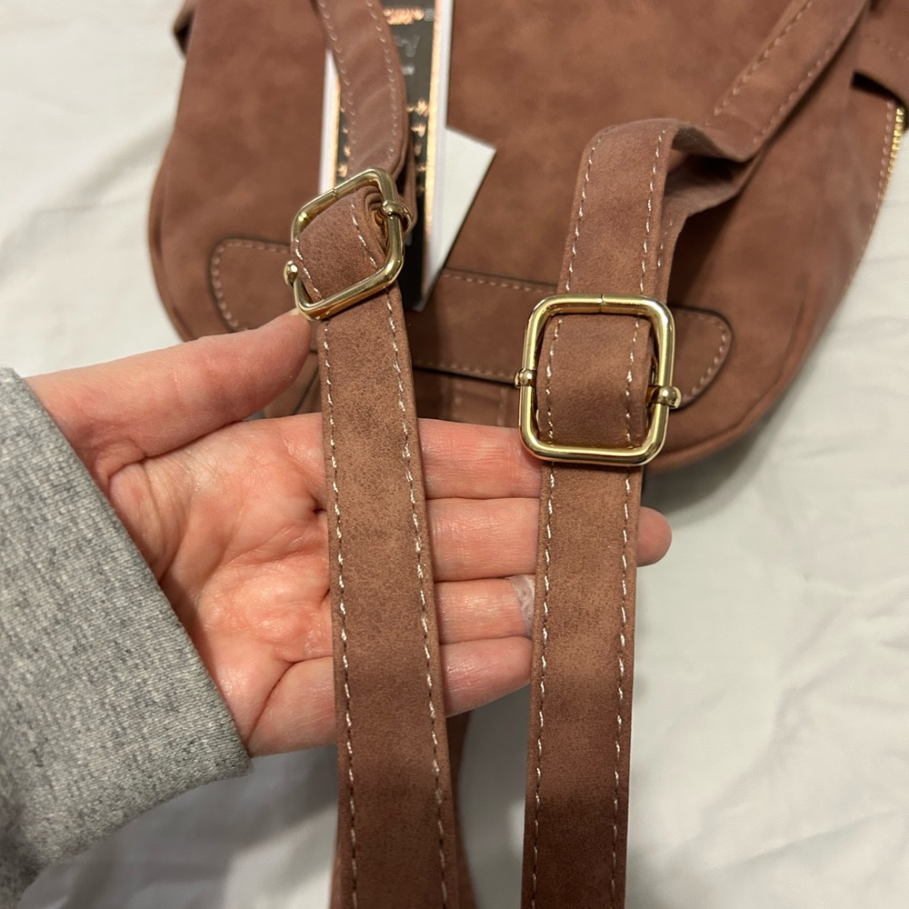 VR NYC Violet Ray Cinnamon Brown Vegan Suede Backpack NWT - Picture 13 of 13
